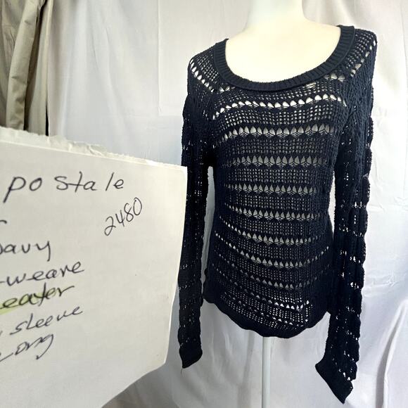 Aeropostale Size Large open weave sweater top pull over long sleeve Blue navy - Picture 9 of 9